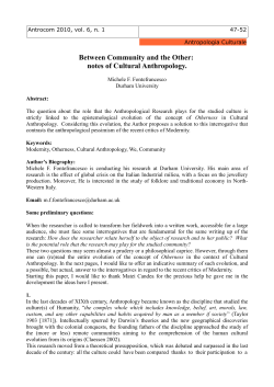 Between Community and the Other: notes of Cultural Anthropology.