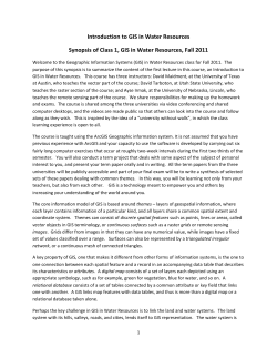 Introduction to GIS in Water Resources Synopsis of Class 1, GIS in