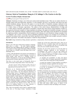 Literary Style in Translation: Slang in JD Salinger`s