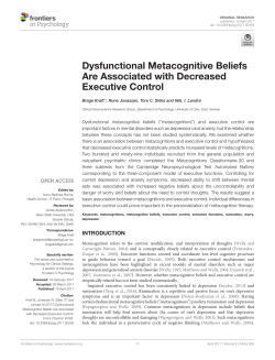 Dysfunctional Metacognitive Beliefs Are Associated with Decreased