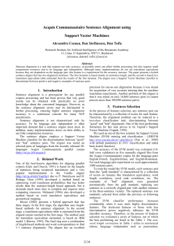 Acquis Communautaire Sentence Alignment using Support Vector