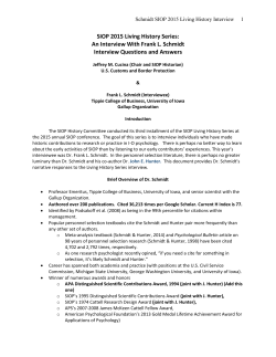 SIOP 2015 Living History Series: An Interview With Frank L. Schmidt