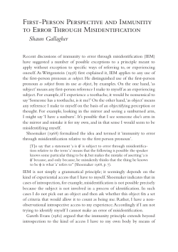 First-Person Perspective and Immunitiy to Error Through