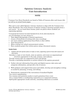 Opinion: Literary Analysis Unit Introduction