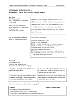 PARAGRAPH ORGANIZATION 1 Worksheet 1: What is an