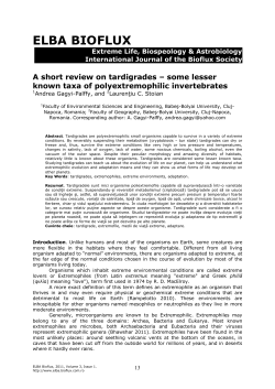 A short review on tardigrades - Extreme Life, Biospeology