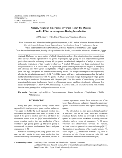 Origin, Weight at Emergence of Virgin Honey Bee Queens and its