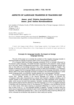 ASPECTS OF LANGUAGE TRANSFER IN TEACHING ESP