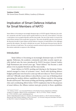 Implication of Smart Defence Initiative for Small Members of NATO