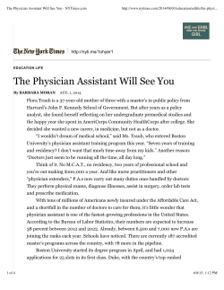 The Physician Assistant Will See You - NYTimes.com