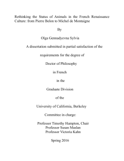 Rethinking the Status of Animals in the French Renaissance Culture