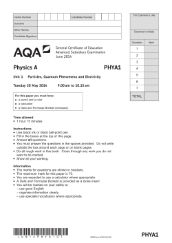 A-level Physics A Question paper Unit 01 - Particles, Quantum