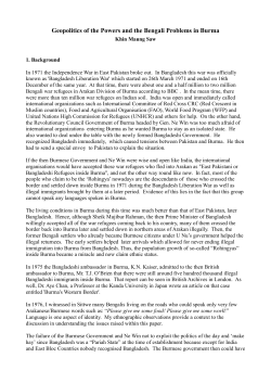 Geopolitics of the Powers and the Bengali Problems in Burma