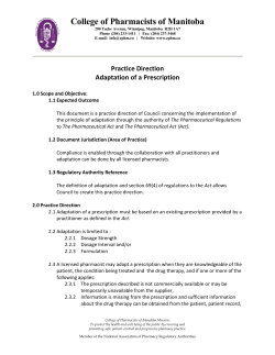 Adaptation of a Prescription - College of Pharmacists of Manitoba