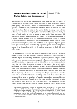 Dysfunctional Politics in the United States: Origins