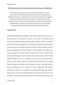 The Effectiveness of Provincial Reconstruction Teams in Afghanistan