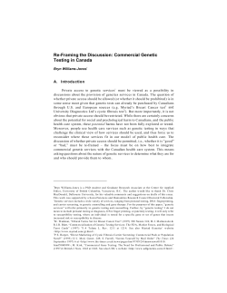 Re-Framing the Discussion: Commercial Genetic Testing in Canada