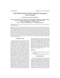 Work Profile of Women Workers Engaged in Unorganized Sector of