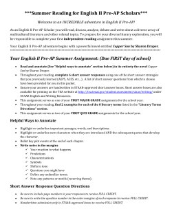 Summer Reading for English II Pre-AP Scholars