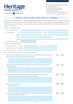 PROPOSAL FORM FOR WORK INJURY BENEFITS INSURANCE