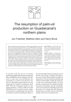 the resumption of palm-oil production on Guadalcanal`s northern