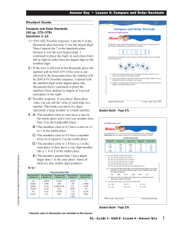 Answer Key &bull; Lesson 4: Compare and Order Decimals