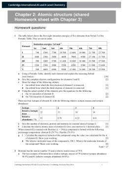 Chapter 2: Atomic structure (shared Homework sheet with Chapter 3)