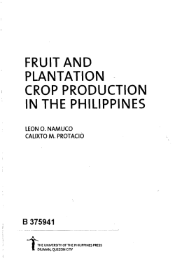 FRUIT AND PLANTATION CROP PRODUCTION IN THE PHILIPPINES