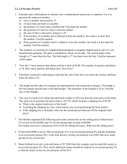 2.3, 2.4 In-class Practice Math 085 1. Translate each verbal phrase