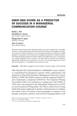 GMAt-AWA scOre As A PreDictOr OF sUccess iN A MANAGeriAl