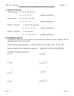 Multiplying and Simplifying Radical Expressions I. Perfect nth