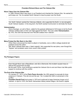 President Richard Nixon and The Vietnam War Nixon Takes Over