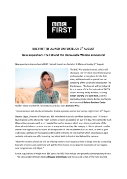 BBC FIRST TO LAUNCH ON FOXTEL ON 3