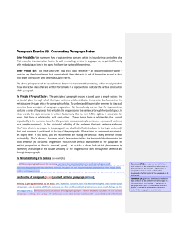 Paragraph Exercise #3: Constructing Paragraph Sectors First sector