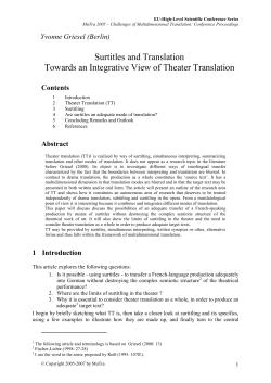 Surtitles and Translation Towards an Integrative View of Theater