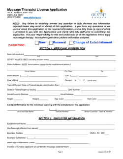 Massage Therapist License Application New Renewal Change of