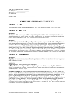 NORTHSHORE LITTLE LEAGUE CONSTITUTION ARTICLE I