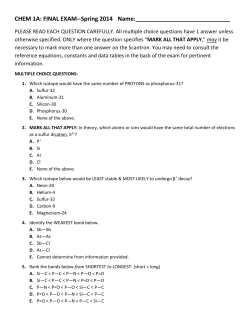 CHEM 1A: FINAL EXAM--Spring 2014 Name: