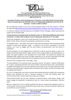 Consumer Products and Lead Exposures: Vision for a