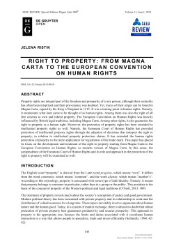 RIGHT TO PROPERTY: FROM MAGNA CARTA TO THE
