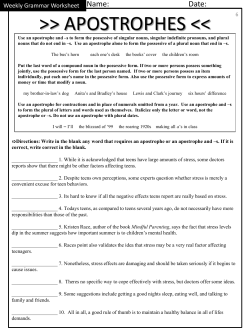 Apostrophe Worksheet - Brandel`s English 1-H and English 2-CP