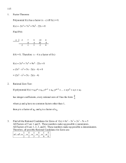 115 1. Factor Theorem: Polynomial f(x) has a factor (x