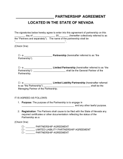 PARTNERSHIP AGREEMENT LOCATED IN THE STATE OF NEVADA