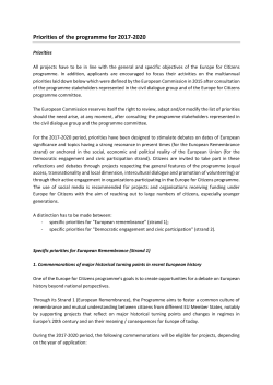 Priorities of the programme for 2017-2020