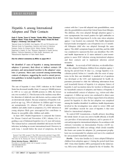 Hepatitis A among International Adoptees and Their Contacts