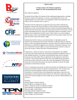 March 9, 2017 An Open Letter to the Arkansas