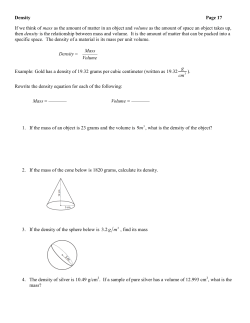 Density Page 17 If we think of mass as the amount of matter in an