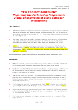 TTW PROJECT AGREEMENT Regarding the Partnership