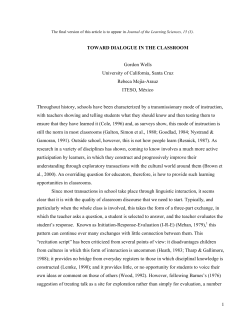 TOWARD DIALOGUE IN THE CLASSROOM