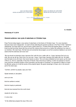 General audience: new cycle of catechesis on Christian hope